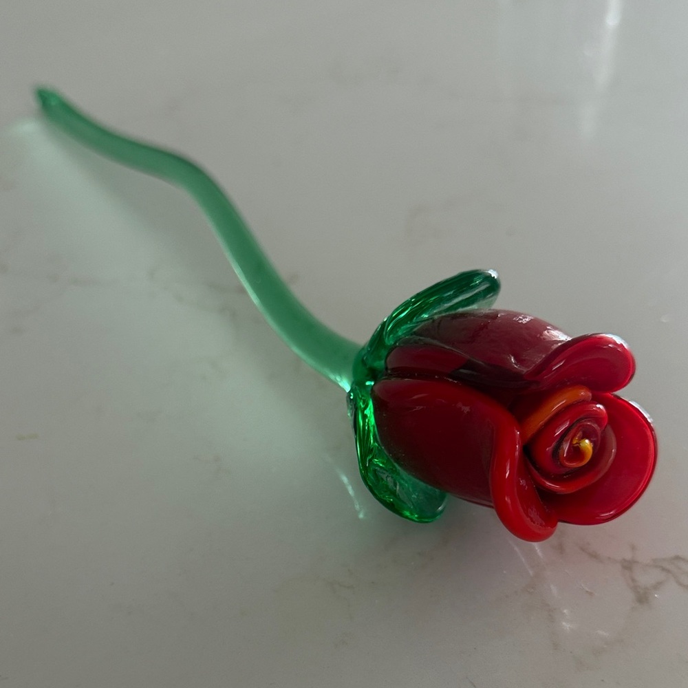 Vintage Handblown Murano Glass Red Rose